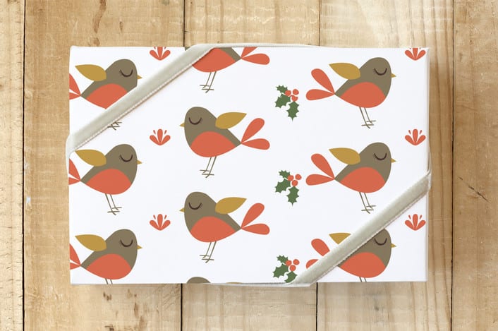 "robin redbreast" - Wrapping Paper in robin red by Stacy Cooke - Front