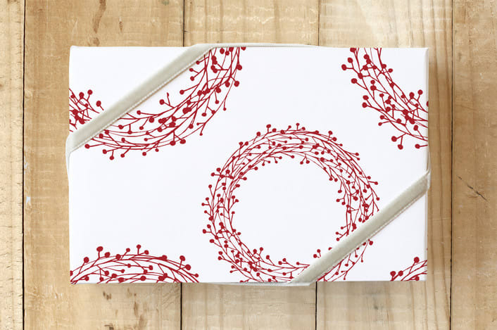 "seasons bright" - Wrapping Paper in red lispstick by Neeta Sawhney - Front