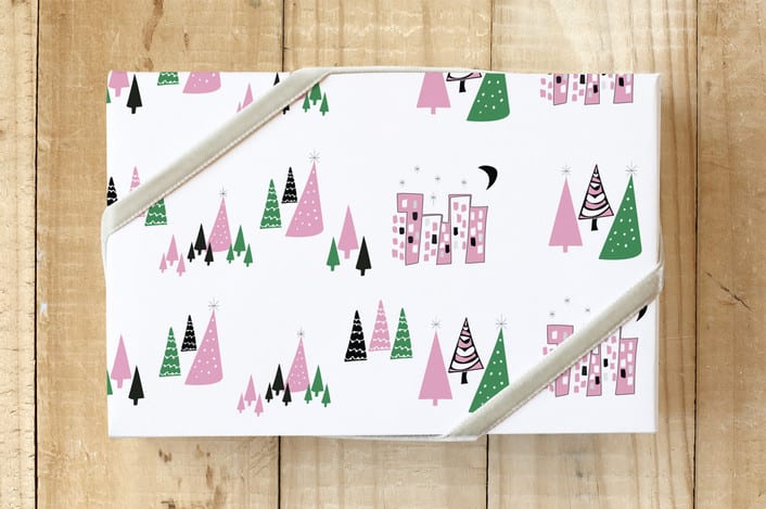 "Mid-Century Modern Holiday Gift" - Wrapping Paper in 60s Pink by Melanie Biehle - Front