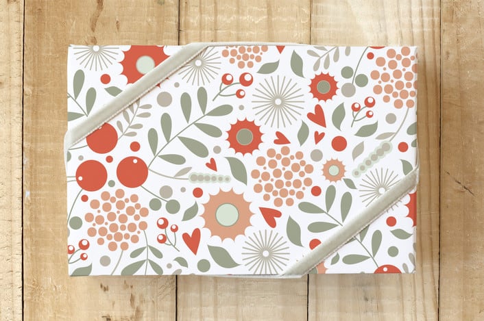 "Floral Field" - Wrapping Paper in Peachy by Cavell Ferguson - Front