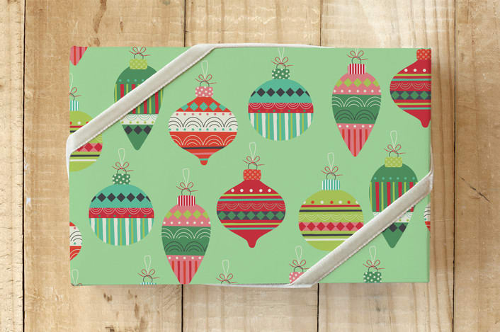 "Funky Christmas Ornaments Wrap" - Wrapping Paper in Mint by Angela Rekucki - Front