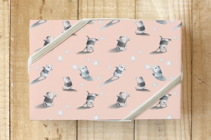 "Sweet Guineas" - Wrapping Paper in Soft Peach by Sarah Holden - Front
