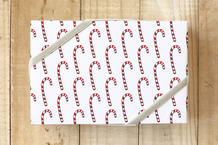 "Dandy Candy Canes" - Wrapping Paper in Scarlet by Lisa Travis - Front