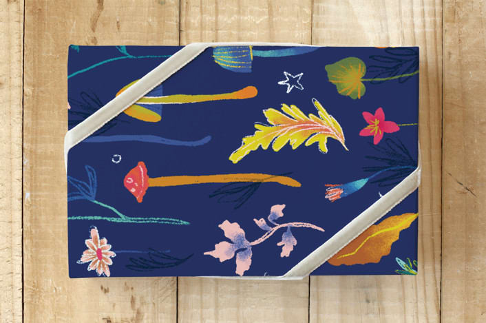 "Nocturnal Flora" - Wrapping Paper in Dark Royal Blue by Kartika Paramita - Front