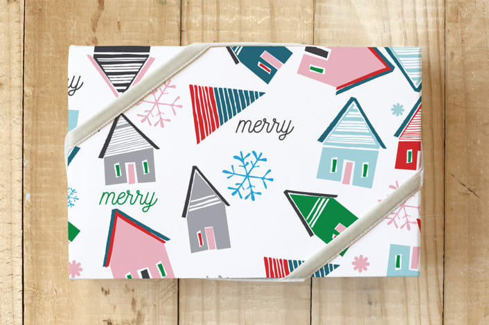 "Snow Village" - Wrapping Paper in Winter Wonder by Lisa Samartino Design - Front