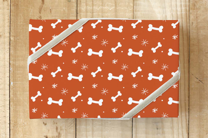 "Dog Snacks and Stars" - Wrapping Paper in Tan by Jan Shepherd - Front