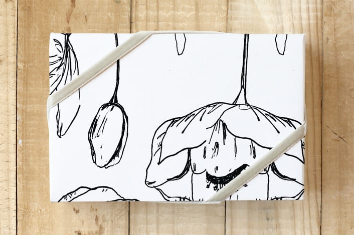 "Sweet Peas & Anemones" - Wrapping Paper in Black Ink by Nicole Simms - Front