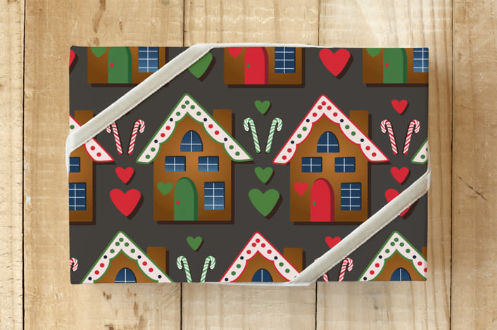 "GingerbreadHouses" - Wrapping Paper in Gingerbread by Lisa Travis - Front