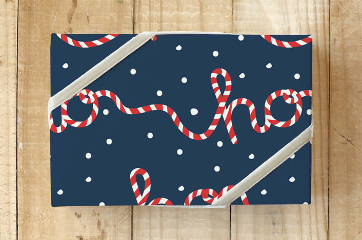 "Candy Striped Ho, Ho, Ho!" - Wrapping Paper in Night by IGGI - Front