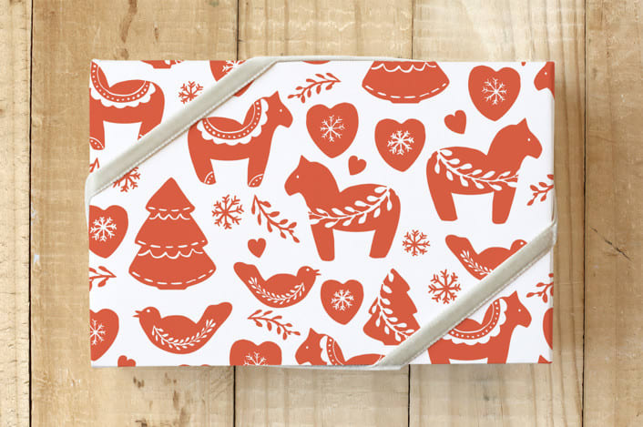 "Nordic Holiday" - Wrapping Paper in Holly Berry by Lisa Travis - Front