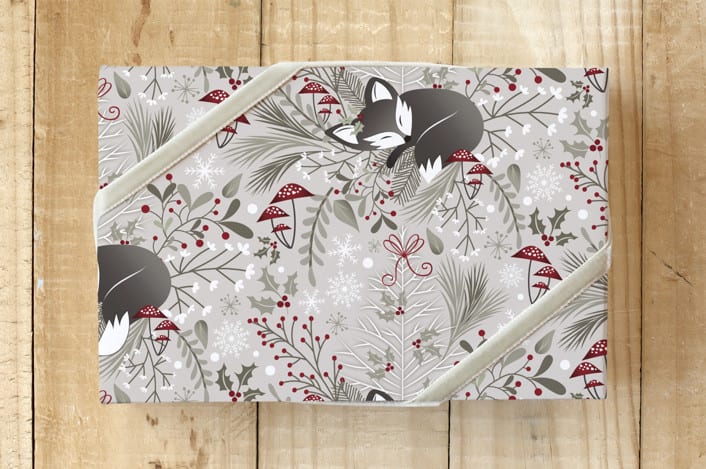 "Sleepy Winter Fox" - Wrapping Paper in Dove by Cavell Ferguson - Front