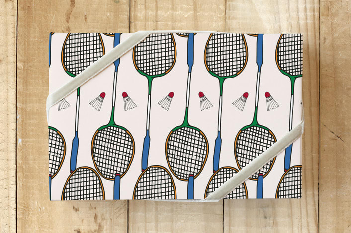 "Badminton" - Wrapping Paper in retro red by Nicole Simms - Front