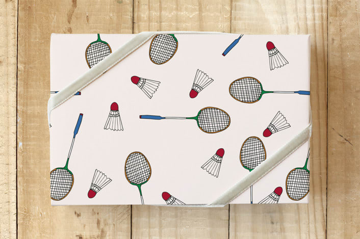 "Birdies & Racquets" - Wrapping Paper in Hemp Ivory by Nicole Simms - Front