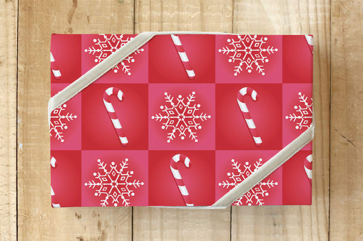 "Pink and Red" - Wrapping Paper in Candy Cane Red by Lisa Travis - Front