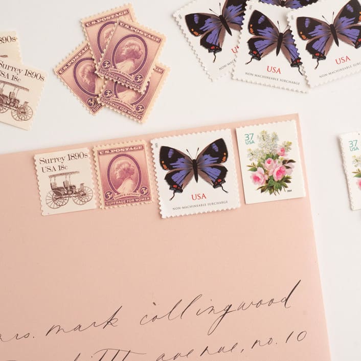 "Bridgerton Garden Postage Set // Set of 5 // $1.85 in postage" - Postage Stamps in purple by Flourish Fine Writing