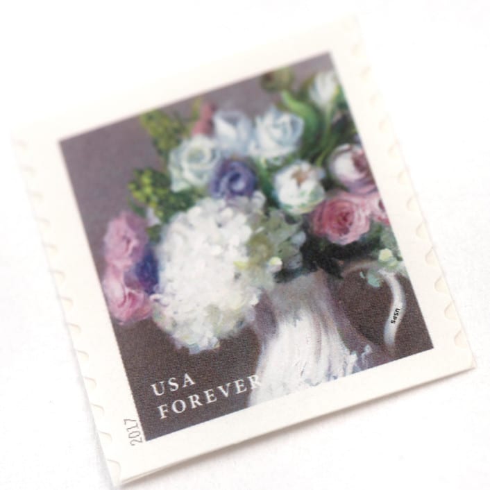 "White Hydrangea and Pink/Purple Rose Forever Stamps // Set of 10" - Postage Stamps in purple by Flourish Fine Writing