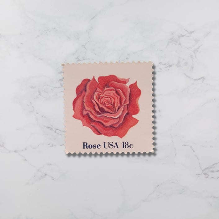 "Rose | Vintage Stamp, 18 cents, 1981 | 5 each" - Postage Stamps in red by The Silver Stamps