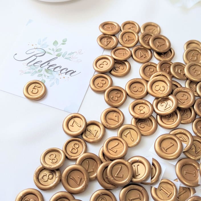 "Mini Table Numbers- Customizable Color- Set of 10 Hand-crafted Wax Seals" - Wax Seals in multicolor by Inkspiringletters