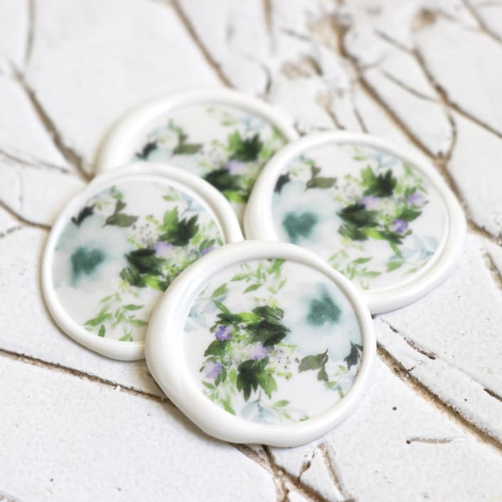"Blue Watercolor Floral Vellum Wax Seals | Set of 25" - Wax Seals in blue by Clove and Cedar Design