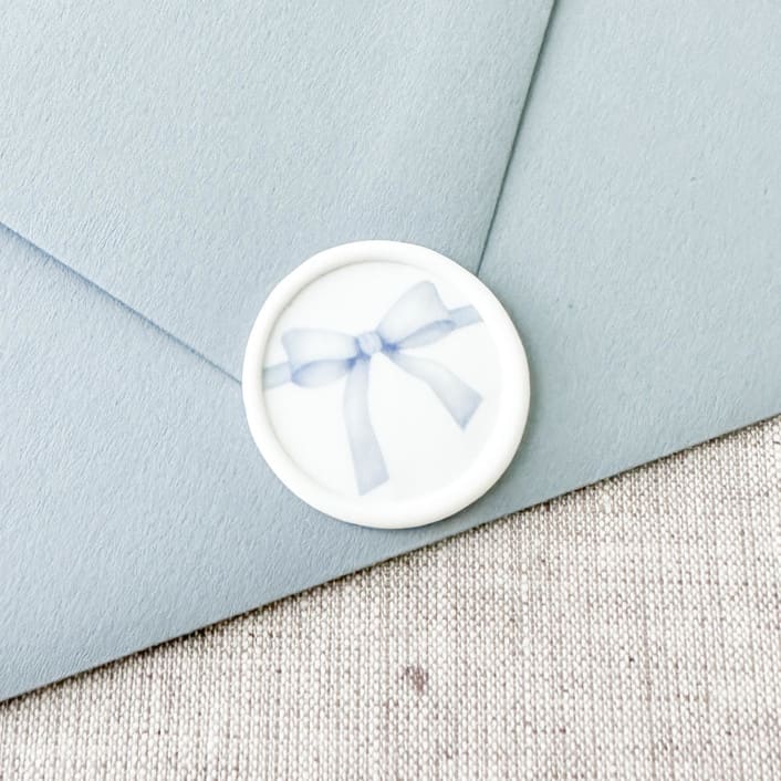 "Blue Watercolor Bow wax seal sticker | Set of 10" - Wax Seals in blue by Maria Ferrer G.