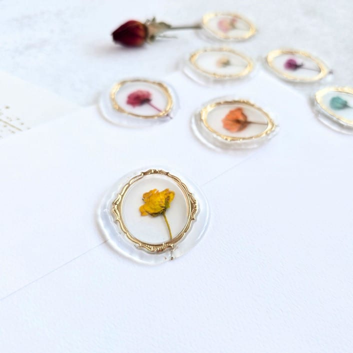 "Fine Art Gilded Framed Dried Organic Mini Roses-  Set of 7 Wax Seals" - Wax Seals in multicolorassorted-colors by Inkspiringletters
