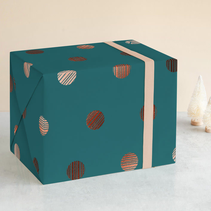 "Lined Dots" - Wrapping Paper in Blue Spruce by Liz Conley - Front