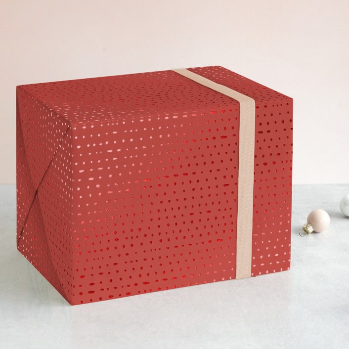 "Dotted Rows - Red" - Wrapping Paper in Crimson by Ann Gardner - Front