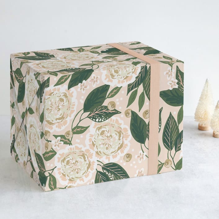 "Garden Rose Vine" - Wrapping Paper in Blush by Alethea and Ruth - Front
