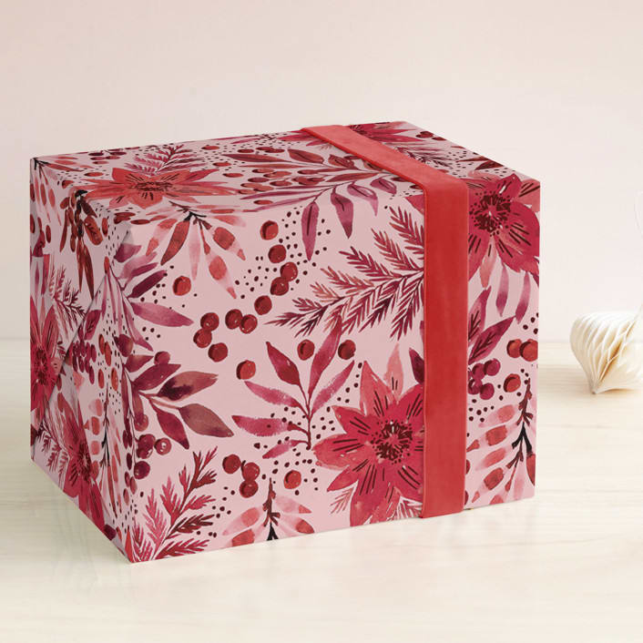 "Painted Poinsettia" - Wrapping Paper in Poinsettia by Alethea and Ruth - Front