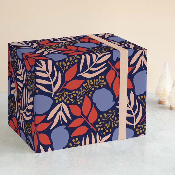 "Floral Impression" - Wrapping Paper in Navy by Genna Blackburn - Front