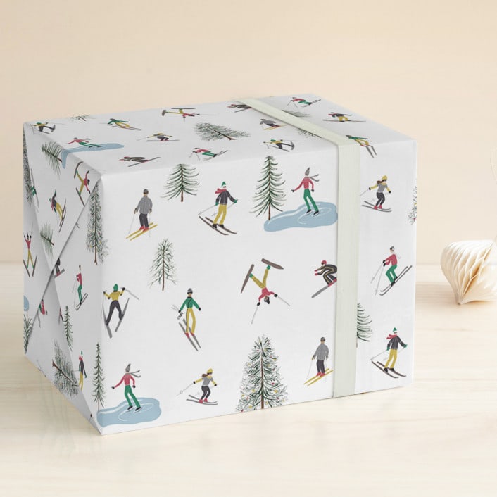 "Ski Holiday" - Wrapping Paper in Snow White by Jan Shepherd - Front