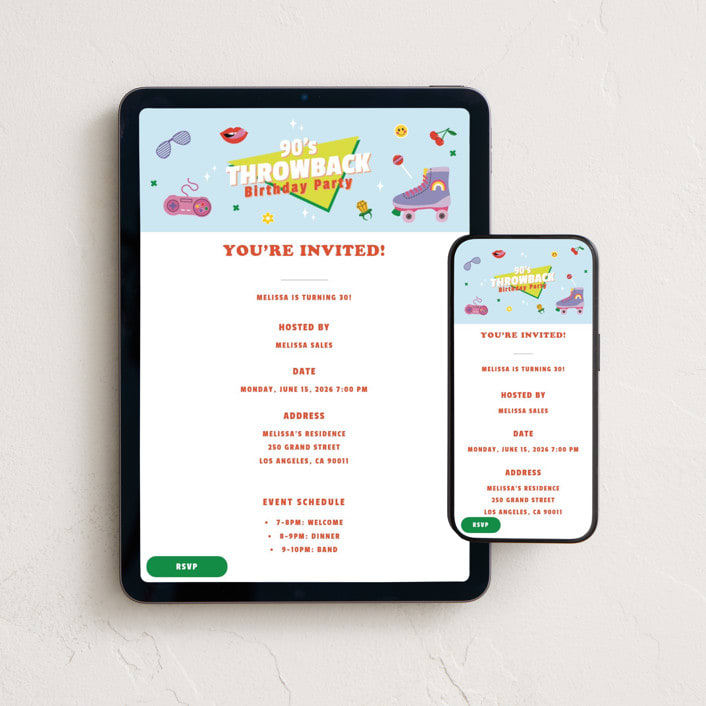 "90s Throwback" - Online Birthday Invitations in Pool by Sherley Ferreira - Mobile + desktop layout
