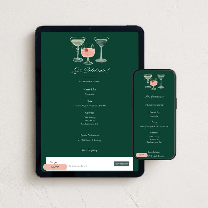 "Crystal Cocktails" - Online Birthday Invitations in Forest by raven erebus - Mobile + desktop layout
