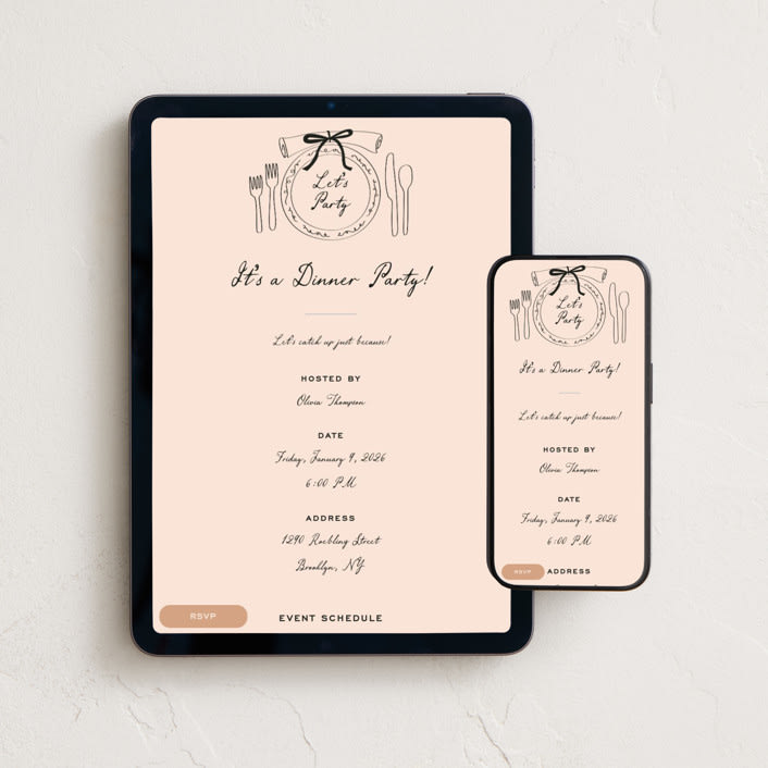 "Just Because" - Online Dinner and Cocktail Party Invitations in Petal by Jennifer Lew - Mobile + desktop layout