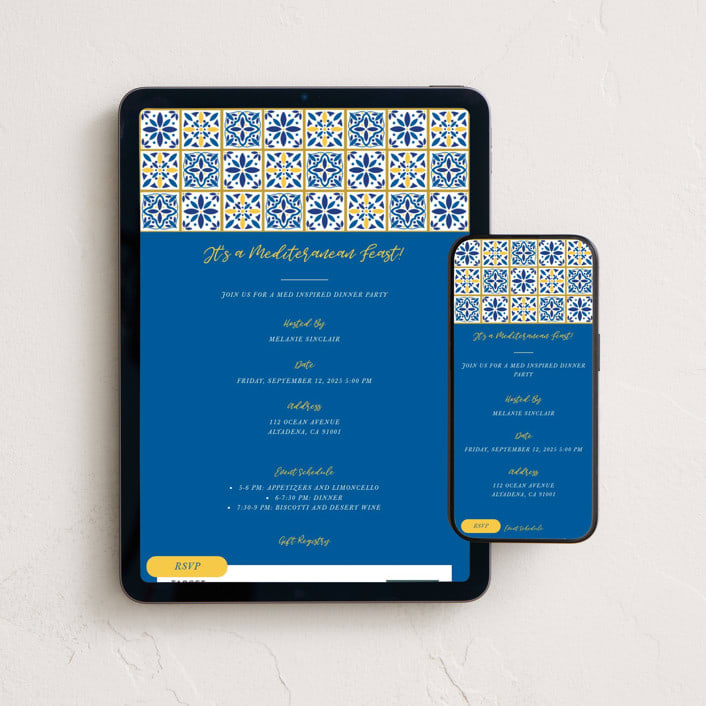 "Mediterranean Feast" - Online Dinner and Cocktail Party Invitations in Ocean by Zani van Zyl - Mobile + desktop layout