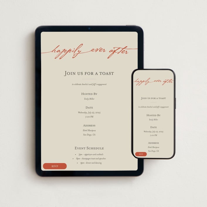 "Happily Ever After" - Online Engagement Party Invitations in Verona by Stephanie Heinrich Godbout - Mobile + desktop layout
