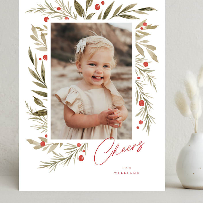 "Winter Holly Garden" - Holiday Cards in Holly Berry by Wildfield Paper Co - Front
