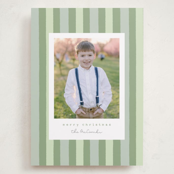 "Christmas stripe" - Holiday Cards in Sage by Sara Hicks Malone - Front