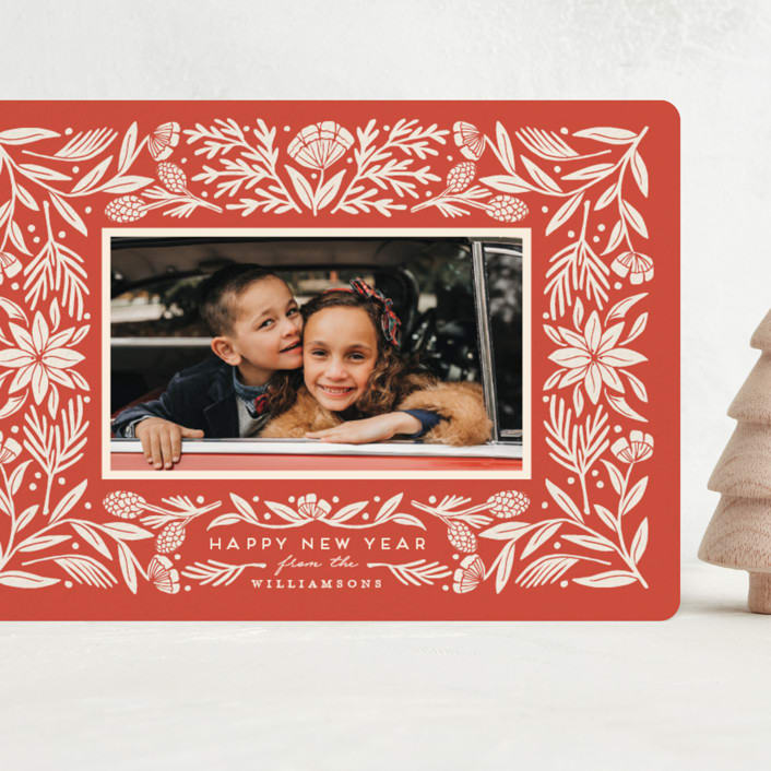 "Spruced" - Holiday Cards in Poinsettia by Amy Kross - Front
