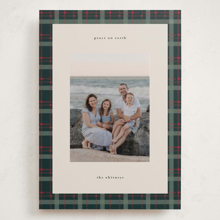 "Plaid Peace" - Holiday Cards in Wreath by Makewells - Front