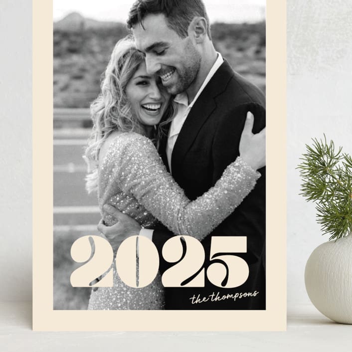 "Retro Year" - Holiday Cards in Almond by Morgan Kendall - Front