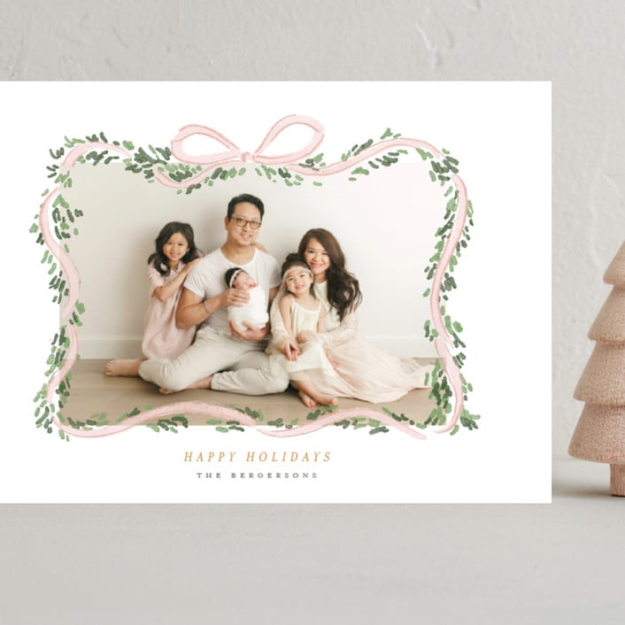 "Ribbonly Frame" - Holiday Cards in Blush by Itsy Belle Studio - Front
