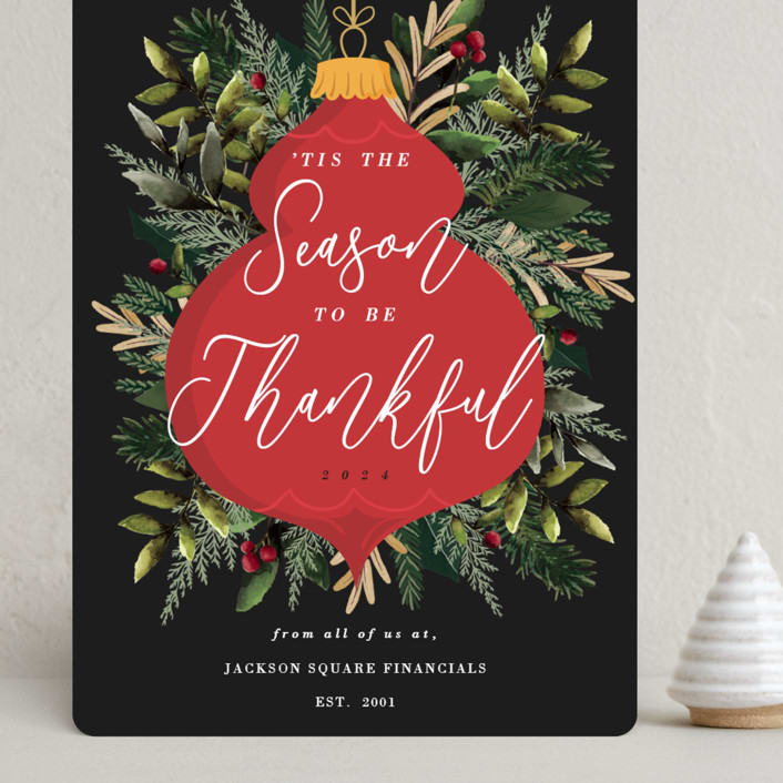 "Bold Ornament" - Holiday Cards in Poinsettia by Oma N. Ramkhelawan - Front
