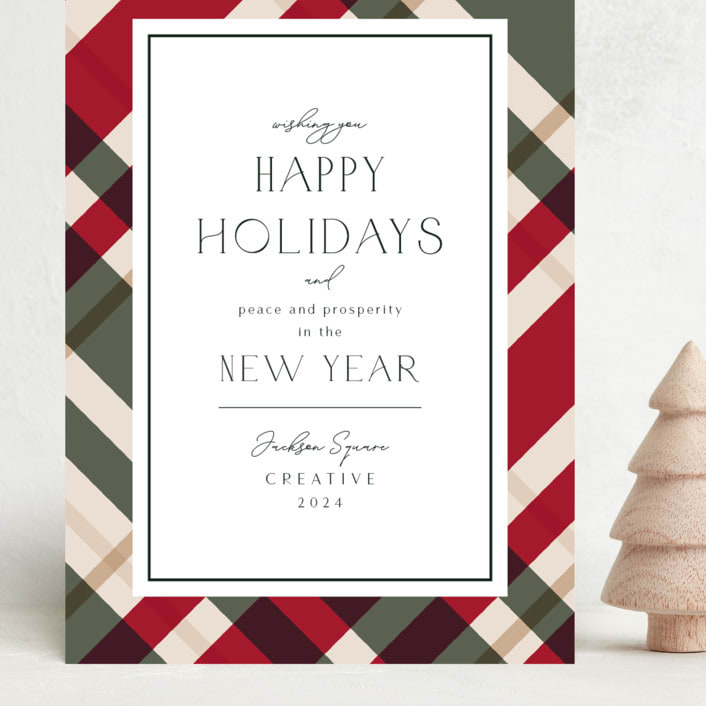 "Plaid Suit Holiday" - Holiday Cards in Berry by Chris Griffith - Front