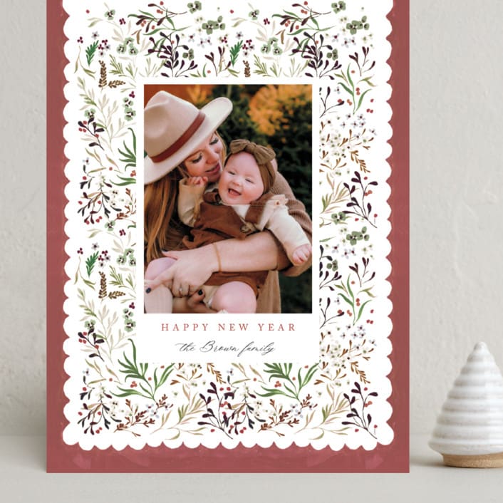 "Wonderland Floral" - Holiday Cards in Berry by Kelly Ventura - Front