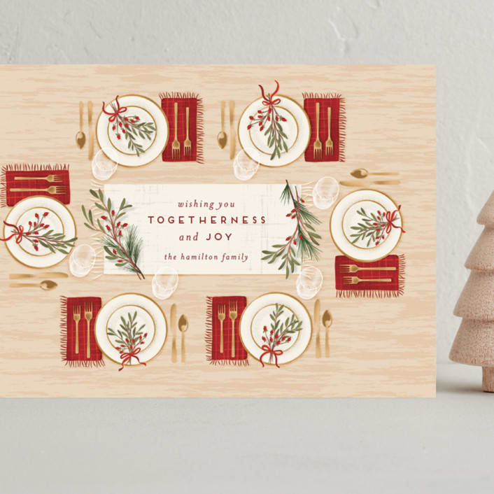 "Around the Table" - Holiday Cards in Holly Berry by Jamie Alexander - Front