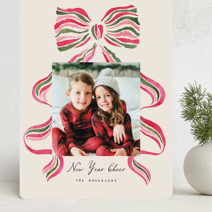 "stripes bow" - Holiday Cards in Poinsettia by Vivian Yiwing - Front