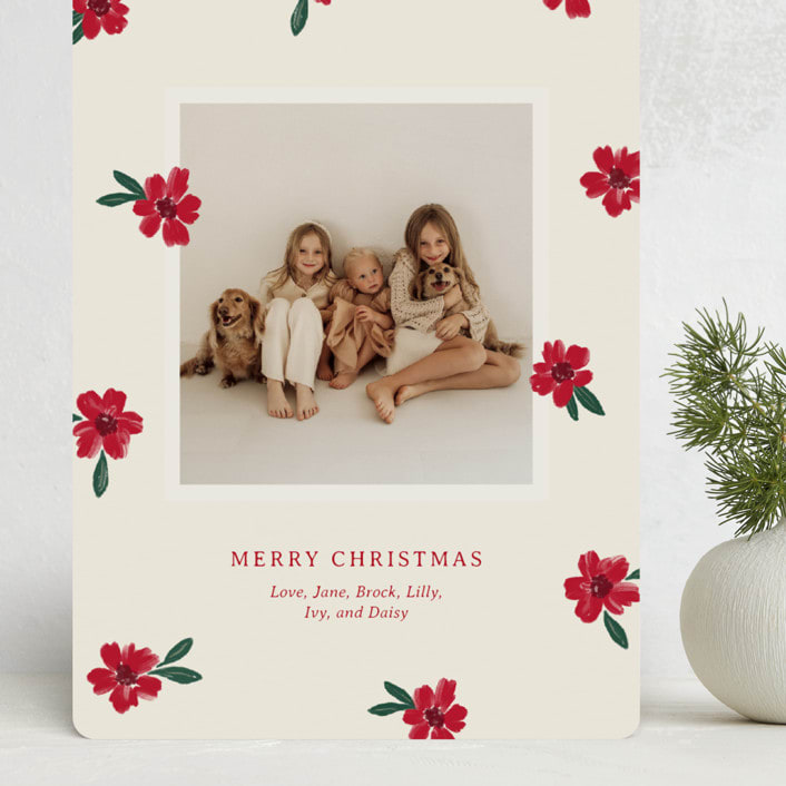 "Painted Petals" - Holiday Cards in Poinsettia by Kercia Jane - Front