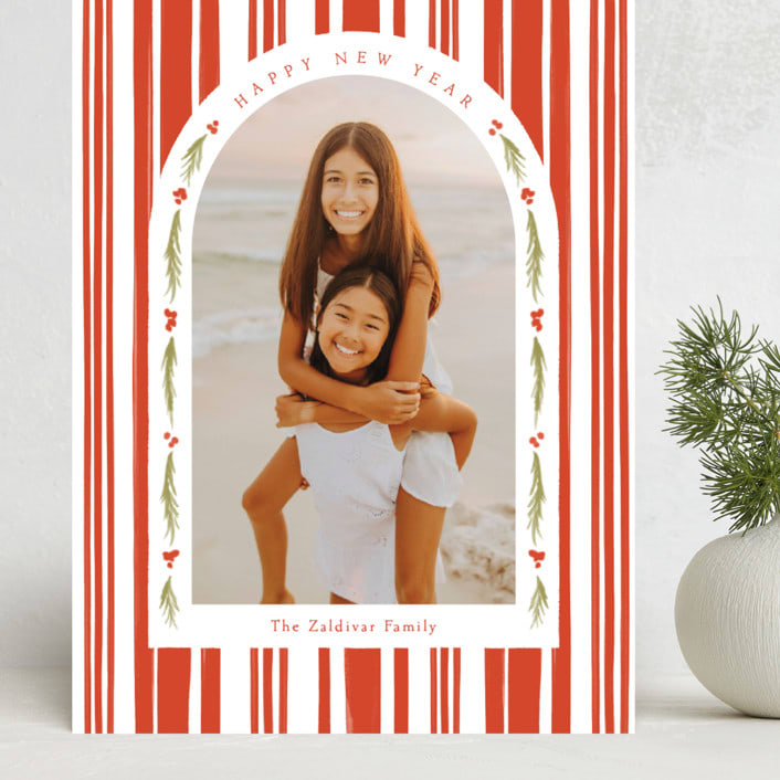 "Peppermint Stripe" - Holiday Cards in Peppermint by Robert and Stella - Front