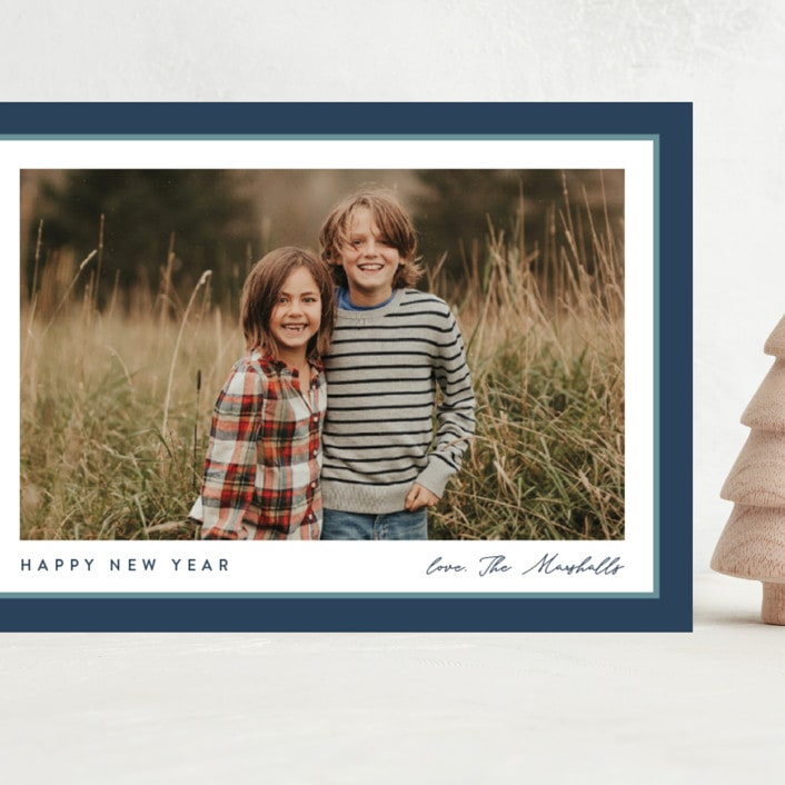 "Ribbon Frame" - Holiday Cards in Glacier by Carolyn MacLaren - Front